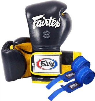Боксерські рукавиці Fairtex BGV9 Mexican Blue/Yellow 12 унцій (бинти в комплекті)