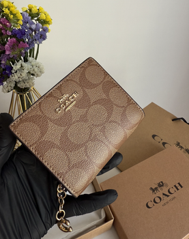 Гаманець Coach Snap Wallet In Signature Canvas коричневий натуральна шкіра + подарункове пакування