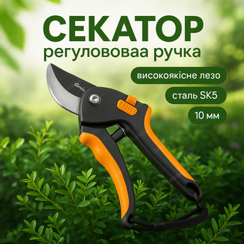 Секатор с регулируемой ручкой проходное лезвие для цветов кустарников садовые ножницы сталь SK5 10мм фиксатор