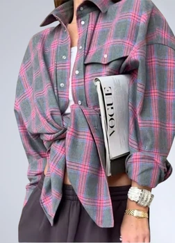Сорочка жіноча Oversize у клітку на кнопках G&N Сіра з рожевим 18200 L (48)