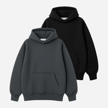 Набір худі утеплених оверсайз чоловічих Ray Oversize U0404M-Dark Grey-Black L/XL 2 шт Темно-сірий/Чорний (RAY2000000045245)