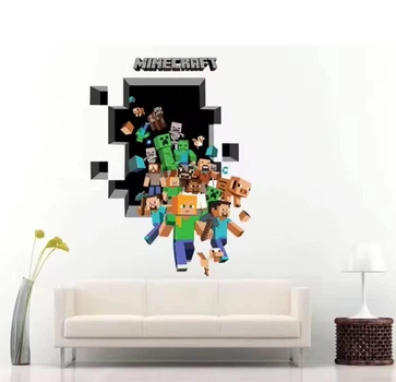 Интерьерная виниловая 3D наклейка на стену Майнкрафт - Minecraft 70-50 см в детскую N9 ( Декор Комнаты Обои )