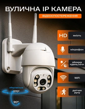 Уличная внешняя поворотная 360/90 Wi-Fi камера видеонаблюдение с датчиком движения и блоком питания