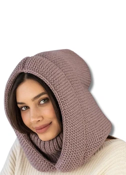 Женский капор-капюшон с воротником вязанный - Анжелика (one-size) - Мокко