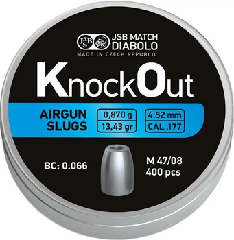 Пули пневматические JSB Diabolo KnockOut Slugs. Кал. 4,52 мм. Вес - 0,87 г. 400 шт/уп