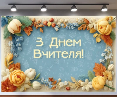 Банер «День вчителя» для фотозони – яскраве оформлення шкільного свята, 180×120 см, №41368