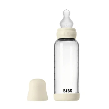 Пляшечка для годування BIBS Glass Bottle Round Silicone 240ml середній потік, Ivory