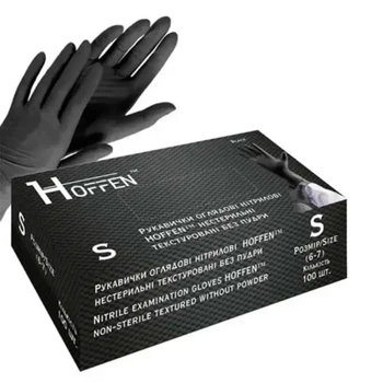Перчатки нитриловые чёрные "Hoffen" 4.5 грамма упаковка S