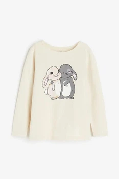 Трикотажний реглан зайченя топ з довгим рукавом для дівчинки H&M 92см (1,5-2Y), молочний