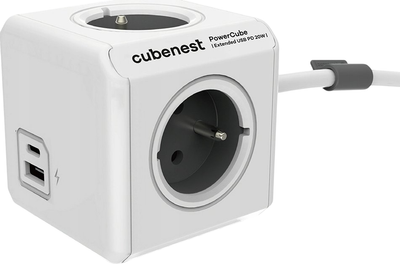 Розгалужувач мережі Cubenest PowerCube Extended USB A+C PD 20W Gray (PC420GY)