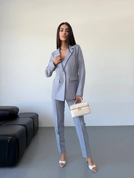 Женский костюм (пиджак + топ + штаны) Fashion 9ANN_1680Light grey M Светло-серый (2000000956152)