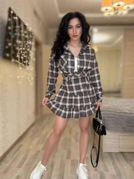 Жінкам Костюм (сорочка, спідниця), колір Коричневий Fashion 9KR_877Brown L Коричневий (2000000946627)