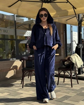 Женский костюм (брюки, кофта, топ) Fashion 1206PP_044D-blue S Темно-синий (2000000940472)
