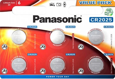 Батарейка літієва PANASONIC CR2025 6шт. (CR-2025EL/6B)