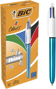 Zestaw długopisów kulkowych BIC 4 Colours Shine Niebieski 1 mm 12 szt (3086123494893)