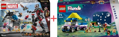 Набір конструкторів LEGO Marvel Перший месник: Протистояння Пригодницька битва 736 деталей + Friends Кемпінговий автомобіль для спостереження за зірками 364 деталі (76314_42603)