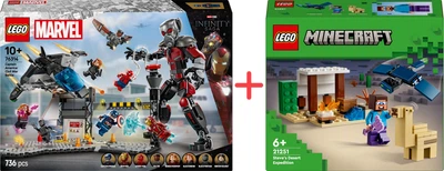 Набір конструкторів LEGO Marvel Перший месник: Протистояння Пригодницька битва 736 деталей + Minecraft Експедиція Стіва в пустелю 75 деталей (76314_21251)