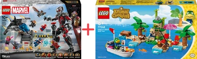 Набір конструкторів LEGO Marvel Перший месник: Протистояння Пригодницька битва 736 деталей + Animal Crossing Острівна екскурсія Kapp'n на човні 233 деталі (76314_77048)
