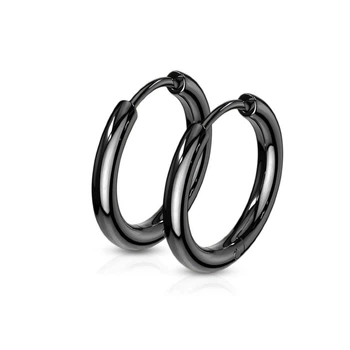 Сережки-кільця Spikes SE3065K-12 із сталі чорні (Діаметр: 12мм)