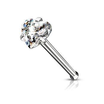 Серьга гвоздик для пирсинга носа Spikes NOB04-20-03-C с фианитом (Цвет: Серебристый)