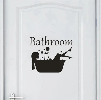 Наклейка на дверь ванной комнаты Bathroom 18 на 15 см черный