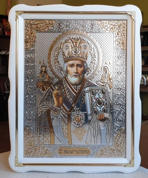 Икона Святой Николай Чудотворец в подарок для дома 47*37, сюжет 30*40 (5450)