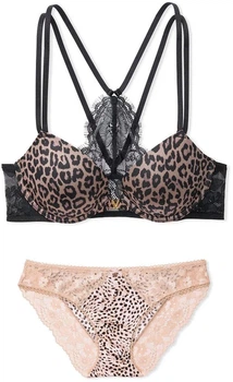 Комплект женского белья Victoria's Secret Sweet Nougat Leopard (лиф 38DD + трусики-бикини XL)