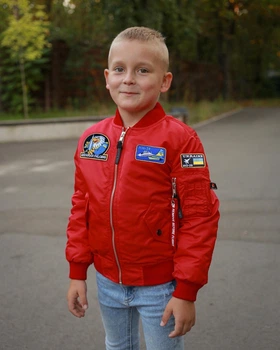 Бомбер MA-1 бавовняний червоний з нашивками 92 см
