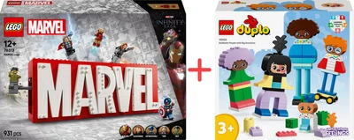 Набір конструкторів LEGO Super Heroes Логотип і мініфігурки Marvel 931 деталь + DUPLO Town Конструктор людей з сильними емоціями 71 деталь (76313_10423)