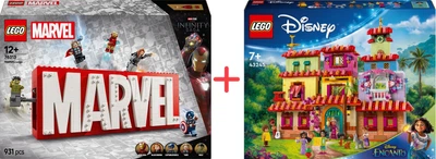 Набір конструкторів LEGO Super Heroes Логотип і мініфігурки Marvel 931 деталь + Disney Encanto Чарівний будинок Мадригал 1560 деталей (76313_43245)
