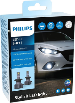 Автолампи Philips Ultinon Pro3022 H7 LED 6000K 12V 24V 2 шт. (11972U3022X2)