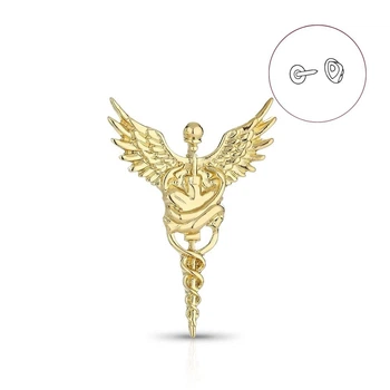 Брошка-значок BROCHE біжутерія Кадуцей з крилами золотиста BRGV115043