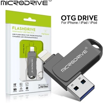 USB Флешка металева 2в1 256ГБ USB-Lightning Microdrive для Apple iPhone, iPad, комп'ютера чорна