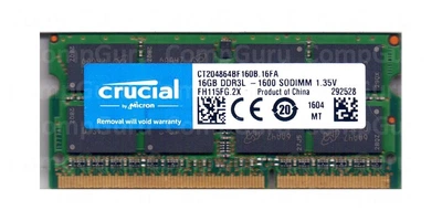 Оперативна пам'ять для ноутбука Crucial DDR3 16GB 1600MHz SO-DIMM PC3L-1600 (CT204864BF160B.16FA)