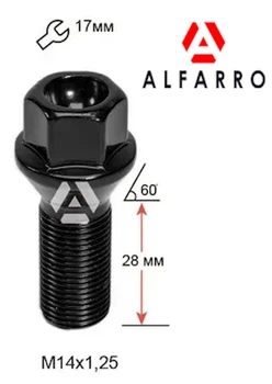 Болты колесные M14x1,25x28; Конус, Черный хром, ключ 17, Alfarro bk723 - шт. (BMW, Mini)