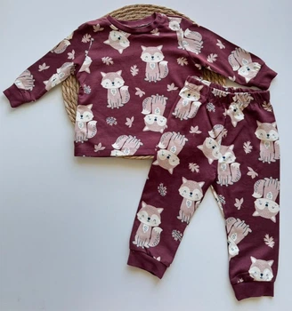 Пижама детская LC Waikiki 80 см хлопковая бордовая с лисичками для девочек