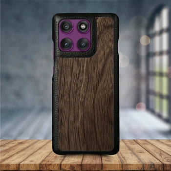 Кожаная накладка Stenk WoodBacker для Motorola Edge 60 Pro Чёрный (79350)