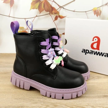 Черные класические деми ботинки для девочки Apawwa (N755 black) Размер 28, 17.5 см