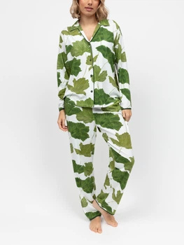 Піжама жіноча Cyberjammies Olive 5005-5006 трикотажна натуральна стильна зручна великі розміри 3XL Білий з принтом листя (5051877599925)