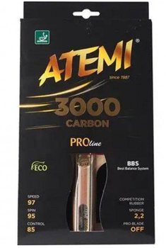 Ракетка для настольного тенниса с карбоном и эргономичной ручкой ATEMI PRO 3000