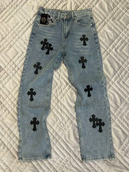 Джинси Chrome Hearts синього кольору loose fit, XL