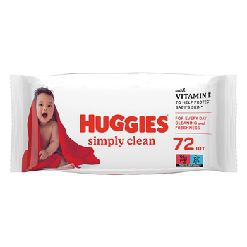 Дитячі вологі серветки Huggies Simply Clean 72 шт., 0+