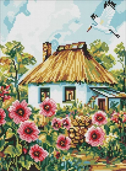 Алмазна мозаїка Мальви біля хати Ідейка 30 х 40 AMO8266