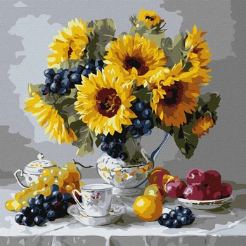 Картина по номерам 40х40см. Подсолнухи с виноградом ©art_selena_ua Идейка. KHO3329