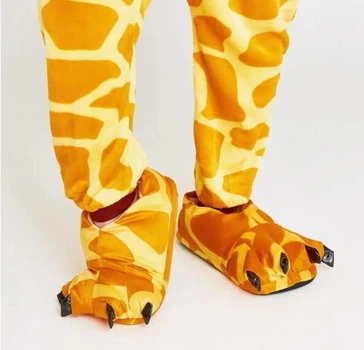 Капці з кігтями кігурумі Kigurumi жіночі домашні тапочки лапи жовті принт жираф плюшеві текстильні 34-38 (3048)