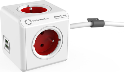 Мережевий розгалужувач Allocacoc PowerCube Extended 2x USB, 4x type E (FR) 1.5 м Red (2402RD/FREUPC)
