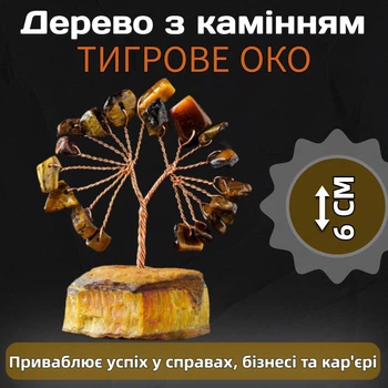 Дерево щастя на камені Тигрове око Фен Шуй талісман удачі в бізнесі та кар'єрі Оберіг від злих намірів