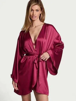 Халат сатиновий Victoria's Secret Satin Short Robe M/L Бордо (26811558D)