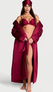 Халат Victoria's Secret Dream Satin Duvet Robe & Eye Mask Set XS/S Бордо (26811585D)