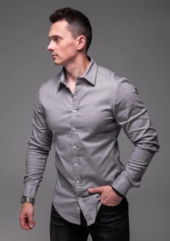 Рубашка серая R.A. Classic Linen льняная 2389 L